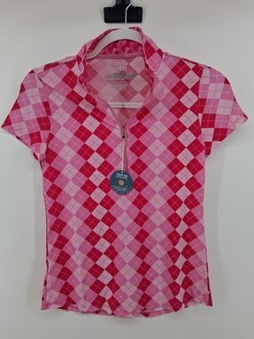 LRG Pink & Red Argyle Zip Polo Tee